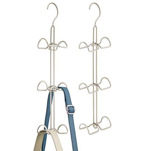 mDesign Metal Wire Over The Closet Rod Hanging Storage Organizer Hanger for Storing and Organizing Purses, Backpacks, Satchels, Crossovers, Handbags - 2 Pack - Satin