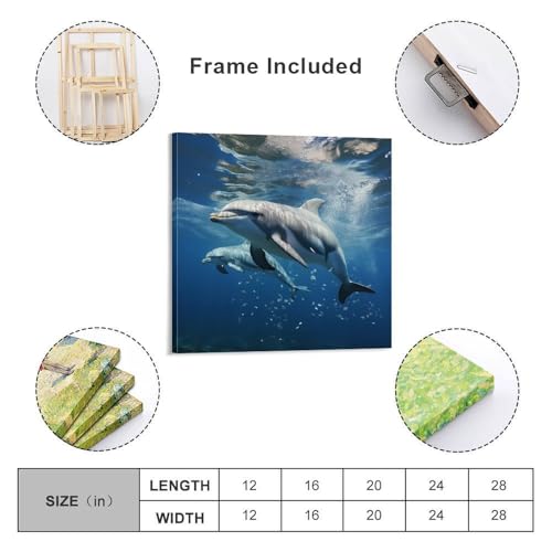 Toile murale abstraite dauphins mignons 60x60 cm pour salon