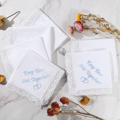 Image of HOULIFE Wedding Handkerchiefs for Bride Something Blue Bride Groom Gift | Soft Material, Breathable & Durable, Handkerchief for Bride on Wedding Day, Lace Edge