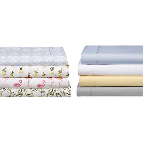Image of Elegant Comfort Ultra-Soft Double Brushed 4-Piece Microfiber Sheet Set. Beautiful Tropical Patterns, and Vibrant Solid Colors, Luxury, All-Season Bed Sheet Set - Palm Leaves, Twin