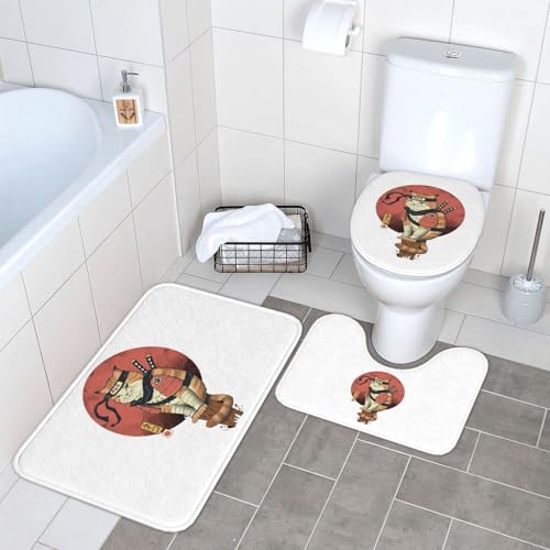 トイレマット 面白い 猫忍者 ネコ柄 漫画 バスマット 3点セット ふたカバー 吸水 おしゃれ 滑り止め トイレ床マット カーペット フタカバー 便座カバー U型 O型 兼用 浴室 家庭用