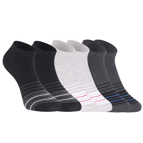 Image of 6 Pairs Multicolor lining Design Cotton Ankle Length Socks for Men & Women | Combed Cotton with Extra Soft Ankle Length | Suitable for all Season | Multicolor | Free Size | Pack of 6 Pairs