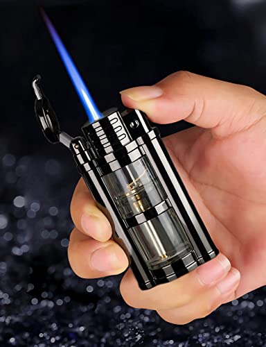 Torch Lighter Butane Lighters For Candle Vintage Portable Antique Jet Lighter Refillable Windproof Visible Fuel Tank Lighters For Candle,Fireworks,Kitchen,Outdoors,Hiking,Etc. (Black) #TOP1