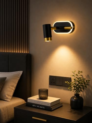 Image of FILLISKA 3 in 1 Single Wall spot /Picture /Display /Mirror Light with Adjustable Head and Colour Changing Function (Black & Gold-085)