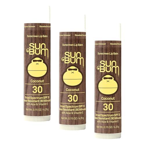 Image of Sun Bum SPF 30 Sunscreen Coconut Lip Balm - Moisturizing Aloe Vera and Vitamin E - Vegan and Cruelty Free - Broad Spectrum UVA /UVB Lip Protection - 0.15 Ounce (Pack of 3)