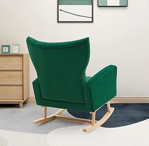 Image of CRAFTCITY Rocking Chair |Sheesham Wood Elegant Rocking Chair with Pillow and Matching Foot Stool and Pre assembeled (Dark Green)