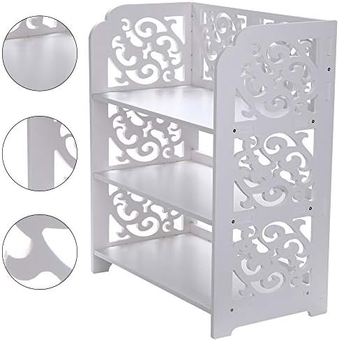 Queiting 3 Tier Shoe Rack Wood Shabby Chic Corner Shelf Unit Storage Bookcase Display Stand White