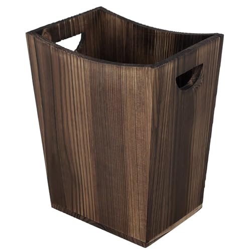 Small Wooden Trash Can with Handles, Rustic Farmhouse Wastebasket, Decorative Open Top Wood Garbage Can, Multifunctional Storage Bin for Bathroom, Bedroom, Office, Living Room, Kitchen Home Decor
