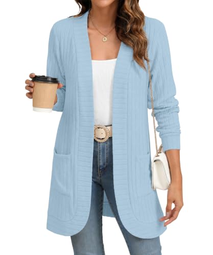 Image of YSYOKOW Cardigan Sweaters for Women Long Sleeve Open Front with Pockets | Long Cardigans for Women Lightweight Soft Casual Dressy Loose Fit Cardigan Sweater with Pockets for Work and Office