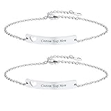U7 Best Friend Bracelets Set of 2 Personalized Engraved Stainless Steel Link Chain Sideways Heart ID...