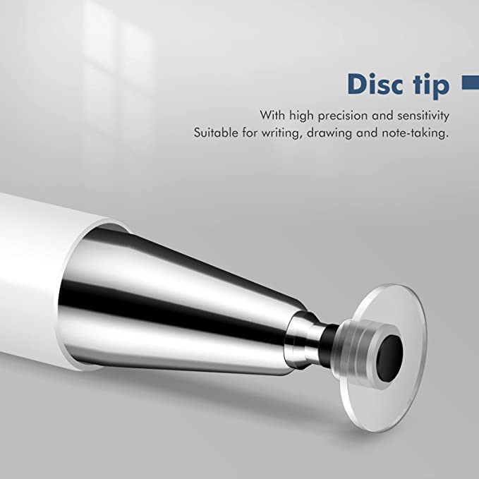 Image of Dyazo 2 Way Capacitive Stylus Pen Aluminium fine Point Compatible with All Touch Screen iOS, Android Phones & Tables,with 2 Extra Disk & 2 Extra Rubbers,White