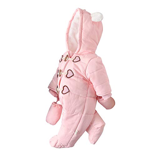 Simplee kids Infant Baby Girls Boys Snowsuit Winter Hooded Footed Warm Jumpsuit Outerwear with Gloves for 6-9 Months?Pink?