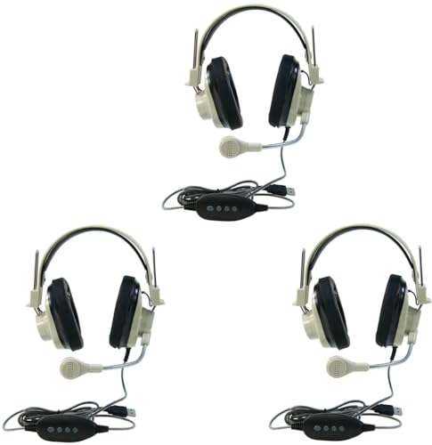 Casques stéréo supra-auriculaires pour cours en ligne et télétravail beige lot de 3 USB