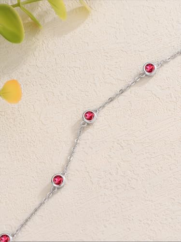 Image of Dorunmo Heart Birthstone Bracelets 925 Sterling Silver Round Birthstone Anklet for Women Birthday Jewelry Gifts for Girlfriend Wife Mother Her