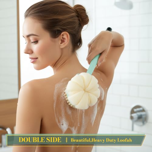 Image of MAYCREATE Long Handle Back Scrub Brush Double-Sided Bathing Tool for Shower | Double-Sided Exfoliation, Easy Reach for Back Care, Bath Puff Texture, Helps Remove Dead Skin During Shower Use