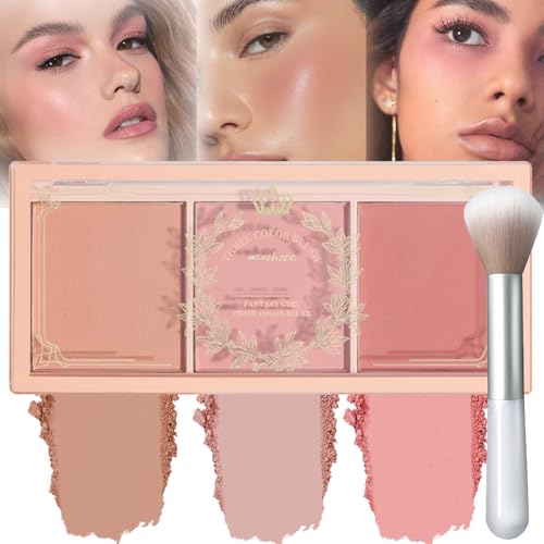 Image of 3-in-1 Blush Highlighter & Face Powder Palette – Matte & Glow Cheek Makeup with Buildable Colour – Long-Lasting Travel-Friendly Powder & Cream Blusher Kit for Natural Skin Finish (Milk Tea Blush)