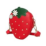 Mini Strawberry Shape Purse with Rivets Shoulder Crossbody Bag Handbag Clutch Fruit Shaped Wallet for Little Girls (Red)