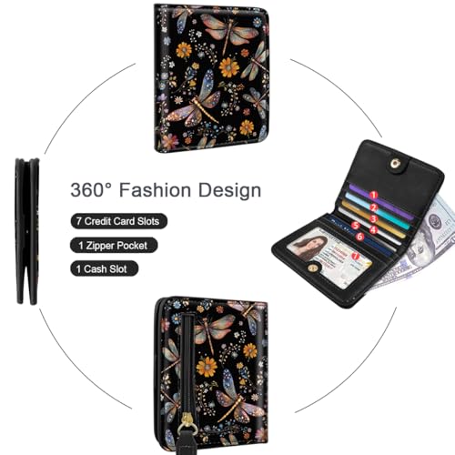 Image of Small Womens Wallet Thin Credit Card Holder Pocket Mini Purse | Compact Women Slim RFID Blocking Dragonfly Wallets Bifold Ladies Pocket Card Holders for Travel & Daily Use Female Wallet