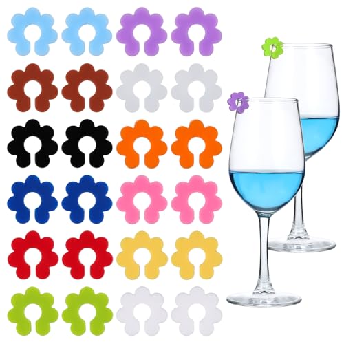 Xelsluthe 24 Pcs Wine Glass Charms Silicone Drink Markers
