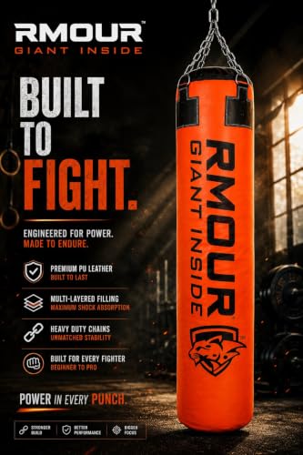 Image of RMOUR Unfilled PU Punching Bag for Boxing MMA Sparring Punching Training Kick Boxing Muay Thai with Hanging Chain (Orange, 4 Feet /125 cm)