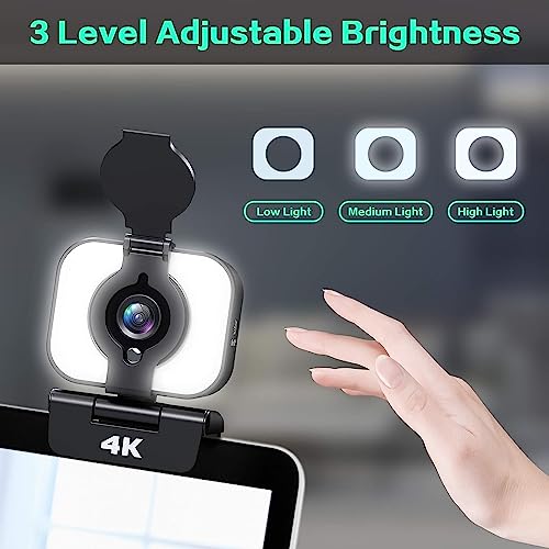 Webcam 4K, Webcam mit Mikrofon, FHD Facecam Streaming-Webcam mit Ringlicht, Stativ, Abdeckung, Web Kamera für PC Laptop Desktop Mac, Kamera PC für Live-Streaming, Videoaufnahme, Telearbeit, Konferenz – Bild 5