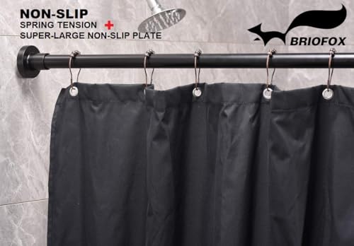 Image of BRIOFOX Shower Curtain Rod 43-73 Inches Matte Black, Rustproof and Non-Fall Down Spring Tension Rod for Window or Bathroom, Stainless Steel