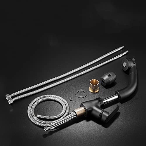 Robinet d'évier de salle de bain noir mitigeur eau chaude froide laiton - 3