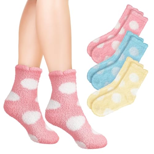FOMIYES 3 Pairs Fuzzy Moisturizing Socks Women Foot Care Socks Winter Thermal Socks Dotted Spa Socks for Dry Cracked Feet Moisturizing Overnight