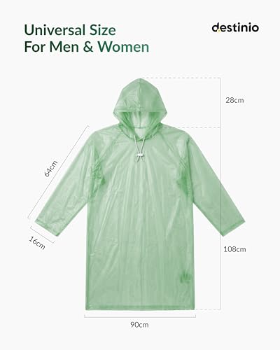 Image of Destinio Poncho for Men, Poncho for Women-Thick Waterproof PVC, Rain Coat, Reusable - Transparent Pocket Raincoat with Hood, Full Cover for Bag in Travel, Trekking, Bike Riders