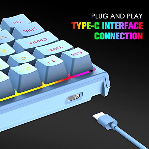 Image of FELICON 60% Portable Mechanical Gaming Keyboard, 62 Keys Ultra-Compact Mini Keyboard, Red Switch, RGB Customization Backlit, Wired Type-C USB for for PC /Win /PS4 /Xbox (Blue)