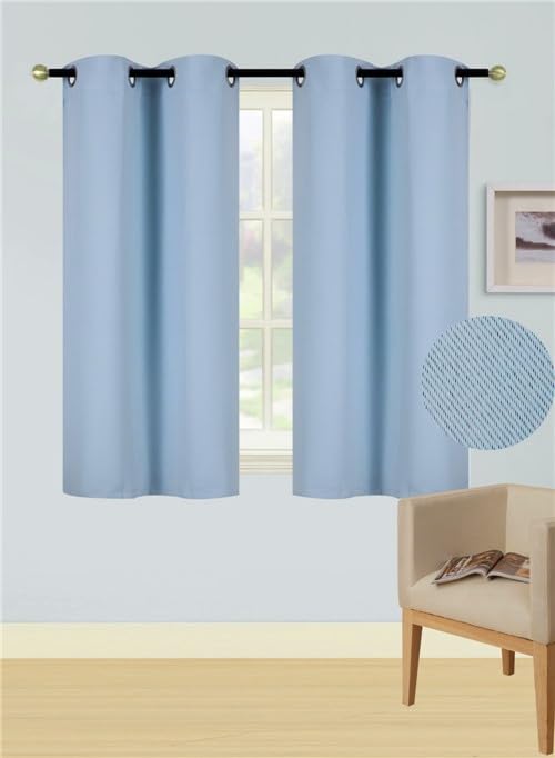Short Grommet Panel Insulated Thermal 100% Blackout Window Curtain Tier Drape 28" Wide x 54" Long (2, K54 Light Blue)