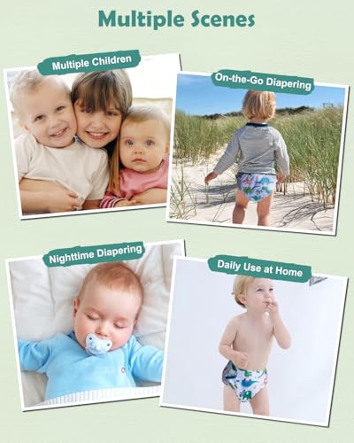 image for babygoal Dinosaur Cloth Diapers Pack of 13, Baby Reusable Washable Poc