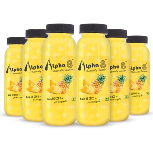 Image of Alpha8 Pineapple Juice Drink with Nata de Coco Chunks | Sip & Chew Fruit Beverage | 200ml Bottles (Pack of 6)