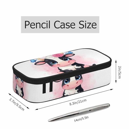 Image of Cute Cow Pencil Case Rose Flower Butterflies Funny Animal Pencil Bag Pouch Box Organizer for College School Students Boy Girl