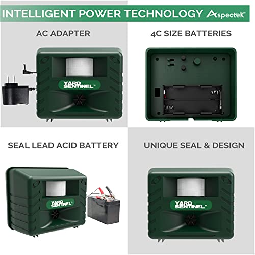 ASPECTEK Includes AC Adapter, Extension Cord Pest Repeller Yard Sentinel 2 Pack Outdoor Ultrasonic Animal Control, Green, Sound Frequency:15 kHz -18 kHz - Thumbnail 3