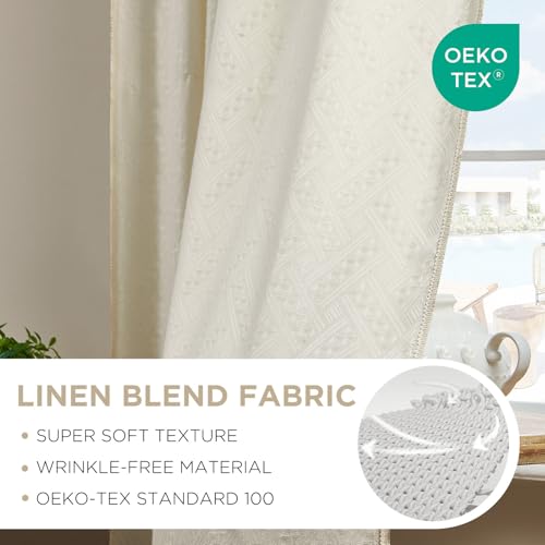 Image of Joydeco Beige Boho Curtains 90 Inch Curtains 2 Panels Set, Cream Boho Curtains for Bedroom Living Room, Super Soft Light Filtering Country Rustic Semi Sheer Farmhouse Curtains-No Tassels