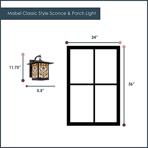 River Of Goods Stained Glass Outdoor Light Fixture - 11.75" H - Mission Style Porch Light - Mabel #TOP1