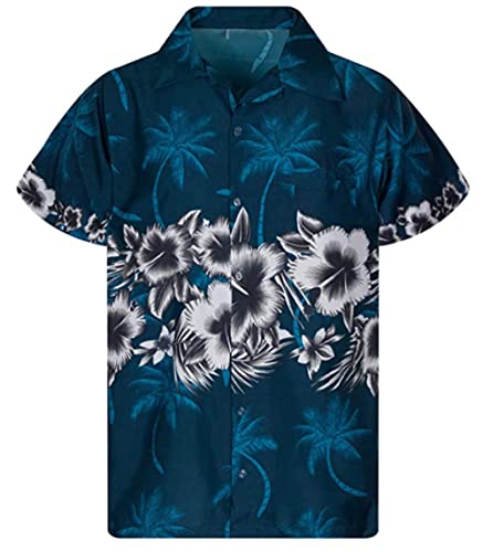 Chemise de plage pour hommes à manches courtes motif tropical bleu marine