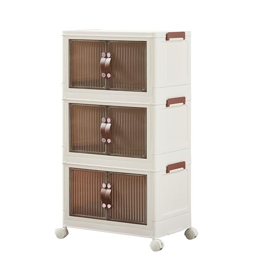 VECELO 収納ボックス 収納ケース 幅49x奥行き32x高さ86.5CM キャスター付き 半透明扉付き折りたたみボックス 磁石開閉式 大容量 防塵 防湿 無臭 厚み 書類/衣類/布団/おもちゃ/小物/食品収納家庭用 業務用 オフィス用 組立簡単 耐久性