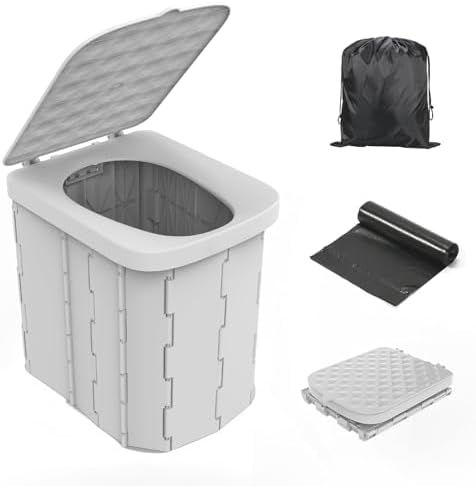 Hapoon XL Portable Folding Camping Toilet with Lid - Travel Portable Potty for Adults, Grey