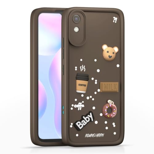 Image of Bintage Cute Fun Ball | Taddy Cartoon 3D Smiley Coffee Cup | Milk Donut | Full Camera Protection Back Cover Compatible for Redmi 9i / 9i Sport / 9A - Brown