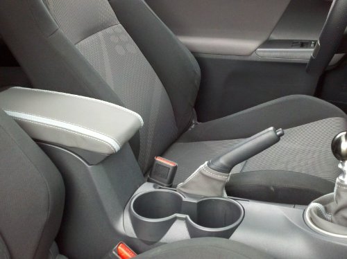 RedlineGoods armrest Cover Compatible with Scion tC 2011-16. Tailor Made - not Universal. Genuine top-Grade Italian Black Suede (Alcantara) with Silver Thread