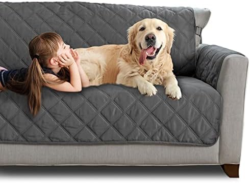 MIGHTY MONKEY Patented Sofa Slipcover, Reversible Tear Resistant Soft Quilted Microfiber, 70” Seat Width, Durable Furniture Stain Protector with Straps, Washable Couch Cover, Charcoal Light Gray