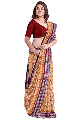 Image of Odisha Sambalpuri Handloom Ikat Women's Cotton Saree, Odisha Handloom Handmade Pure Cotton Khandua Saree, Ikkat Orissa Traditional Handloom Saree Without Blouse