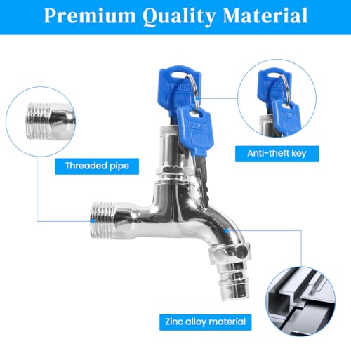 Image of HASTHIP Outdoor Faucet Lock System Stainless Steel 1 /2 inch Faucet with Integrated Lock & 2 Keys, Universal Connection, Secure Outdoor Watering System for Kitchen, Bathroom, Garden, Commercial Use