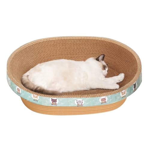 Extra Large Cat Scratcher Bed, 21.6" x 14.9" x 4.3" XL XXL Cat Scratch Cardboard, Scratching Board Pad for Indoor Cats Kitty Kittens, Scratch Lounge House Couch, Furniture Protector, Oval