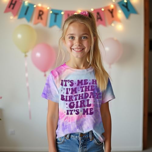 Its Me Hi Im The Birthday Girl Shirts Kid Girl Birthday T-Shirt Outfit B-Day Party Tie Dye Short Sleeve Tee Top 6-12Y2
