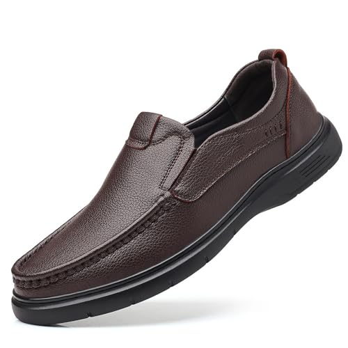 Men's Soft Leather Loafers Pointed Toe Slip On Comfortable Non-Slip Lightweight Breathable Casual Walking Moccasin Shoes for Dad Work Driving Outdoor