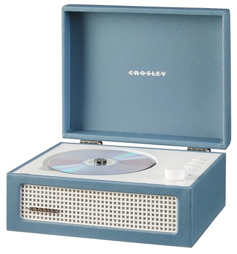 Image of Crosley CR3517A-WB Voyager Retro Portable CD Player with Stereo Bluetooth Speakers and FM Radio, Washed Blue
