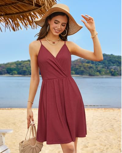Image of STYLEWORD Womens Sundress Summer Floral Wrap V Neck Backless A-Line Casual Beach Midi Dress